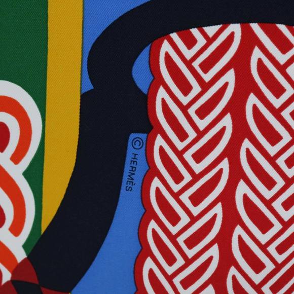 HERMES Carre 90 Fantaisie d�fEtriers Scarf Silk Blue Multicolor Auth 60781 - Picture 14 of 16